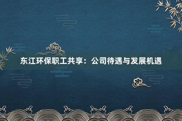 东江环保职工共享：公司待遇与发展机遇